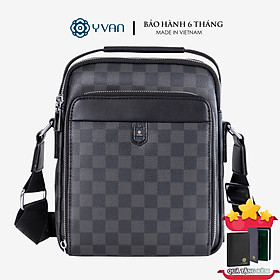 Túi đeo chéo nam da PU cao cấp dập vân nổi kẻ sọc caro thời trang thanh lịch chính hãng YVan F19023