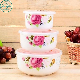 Mua Tô chén sứ cao cấp - bộ 3 thố sứ bát sứ có nắp đậy bảo quản thức ăn hút chân không dùng cho lò vi sóng