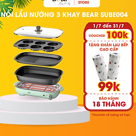 Mua Bếp Lẩu Nướng 3In1 Đa Năng Tiện Lợi Màu Xanh Bear + TẶNG GIẮC CHUYỂN ĐỔI 3 CHẤU THÀNH 2 - Hàng Nhập Khẩu