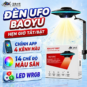 Đèn UFO BAOYU chỉnh APP 14 chế độ màu, LED WRGB đỏ cá không đỏ nước cho bể cá cảnh thủy sinh - 70W chân kẹp kính