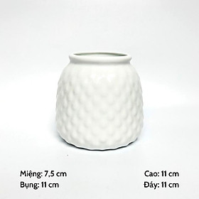 Lọ hoa cao men trắng ngọc, vân nổi xinh xắn, dùng cắm hoa trang trí nội thất, bàn làm việc, bình sứ Bát Tràng cao cấp