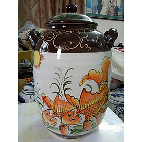 Mua Hũ đựng rượu gạo gốm sứ Bát Tràng vẽ sen cá vàng loại 15L