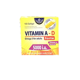 Combo 2 Hộp Vitamin A-D Forte Omega 3 For Adults 500 IU bổ sung vitamin giảm nguy cơ khô mắt, mỏi mắt, còi xương, hỗ trợ đẹp da, Hộp 100 Viên