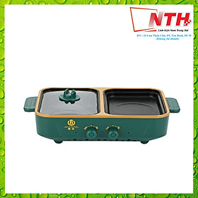 Mua Bếp lẩu nướng chia 2 ngăn 2in1 Shanban cao cấp  mặt nồi tráng men chống dính 2 núm điều chỉnh nhiệt độ