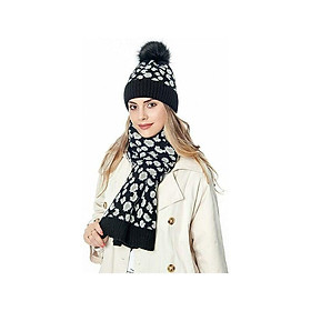 Phụ nữ Mũ mùa đông Mũ khăn Tricot Léopard Bonnet Hot Scarf Skiing Black Mat