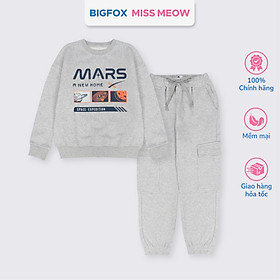 Bộ quần áo thu đông cho bé trai Bigfox Miss Meow size đại mặc nhà vải nỉ dày dặn cỡ trẻ em 7-15 tuổi