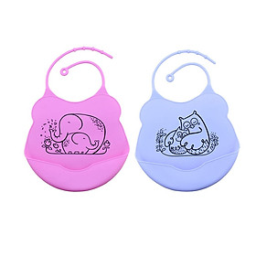 2Pcs Adjustable Waterproof Silicone Infant Baby Bibs With Big Roll Up
