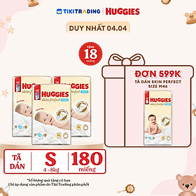 Combo 3 gói Tã/bỉm dán sơ sinh Huggies Skin Perfect S 54+4 miếng với 2 vùng thấm giảm kích ứng da