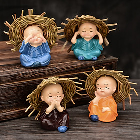 Tượng trang trí Chú tiểu tứ không đội nón cói 7x3cm - Mix