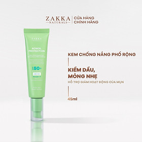 Kem chống nắng phổ rộng Acnoil Protection Zakka Naturals kiềm dầu mỏng nhẹ 45ml