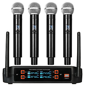 Hệ Thống Micro Không Dây UHF 4 Kênh Với 2 Mic Cầm Tay Không Dây Mic Tai Nghe Lavalier 328 Ft Cho Karaoke Tiệc Cưới