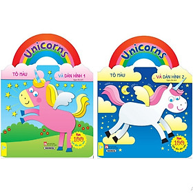 Combo 2 cuốn Tô màu và dán hình: Unicorns