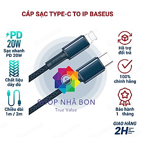 Cáp sạc nhanh Type C to IP 20W Baseus High Density Braided dùng cho iPhone 12/11/XS Max Series- Hàng nhập khẩu