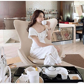 Áo Lệch Vai Tone trắng vải linen xước tiểu thư