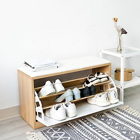 Mua Tủ giày thông minh kết hợp ghế ngồi gỗ MDF cao cấp  kệ ghế để giày 3 ngăn có hộc để đồ  cánh lật che bụi ND07