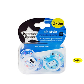 Ty ngậm thoáng khí cho bé Tommee Tippee AIR 0-6 tháng (vỉ 2 cái) - Xanh