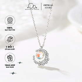 Dây chuyền vòng cổ nữ bạc s925 trăng khuyết pha lê và đá moonstone đổi màu Moonsilver