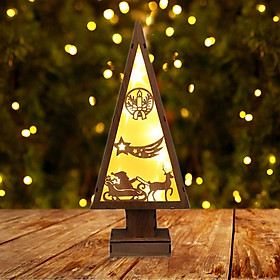 Wooden Christmas Tree Ornament Craft with Light Table Centerpiece Xmas Tabletop Decorations Decor for Fireplace Home