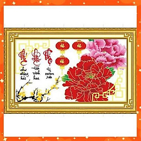 Mua Tranh thêu chữ thập Phúc lộc thọ - Cành mai mẫu đơn   222751   chưa thêu