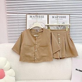 Sét áo croptop cổ tròn tay phồng mix quần ống xòe tiểu thư màu hồng/trắng/nâu dễ thương Cun Fashion -SB0145