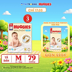 Tã/bỉm dán sơ sinh Huggies Skin Perfect M 76+3 miếng với 2 vùng thấm giảm kích ứng da