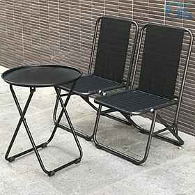 Bộ 2 ghế 1 bàn màu đen 75cm lưới lò xo, sắt sơn tĩnh điện, không trầy sơn, sử dụng trong quán caffe, trà sữa