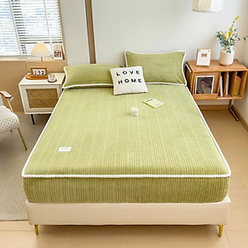 Bộ ga gối nỉ sữa LIDACO họa tiết dập vân chìm siêu mềm mịn cho mùa đông ấm áp dùng được cho nệm ~30cm