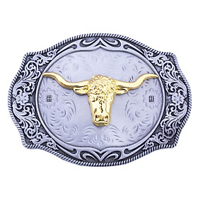 Western Cowboy Belt Buckle Jeans Belt Buckle Replacement Engraved Floral Pattern Bull Head Belt Buckle for Men Leather Belt Accessory