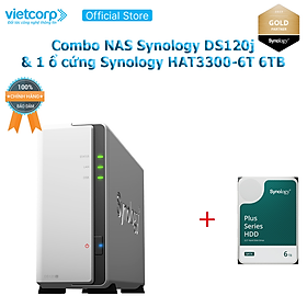 Combo Thiết bị lưu trữ NAS Synology DS120j và 1 ổ cứng HDD cho NAS Synology HAT3300-6TB Hàng chính hãng