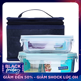 Bộ 2 Hộp HCN Chia Ngăn (670ml, 400ml) Và Túi Giữ Nhiệt Glasslock Lunch Set 02-2
