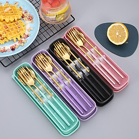 Mua Bộ Muỗng Đũa Nĩa Thìa Inox 304 Mạ Vàng Dụng Cụ Ăn Cơm Trưa Văn Phòng Dã Ngoại Cá Nhân