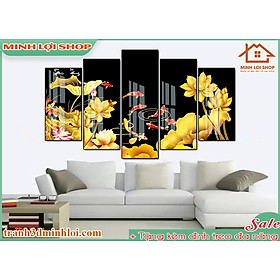 Mua Tranh tráng gương pha lê CỬU NGƯ QUẦN HỘI 5 tấm trang trí phòng khách hiện đại TẶNG KÈM ĐINH TREO CNQH5T001