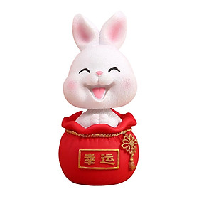 Resin Statues Figurine Sculpture Desk Store Home Shop Shaking Head Rabbit - White Lucky