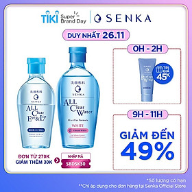 Bộ Nước tẩy trang Senka dịu nhẹ dùng cho mặt và mắt môi (Senka A.L.L. CLEAR WATER Micellar Formula White 230ml and A.L.L Clear Eye & Lip 150ml)