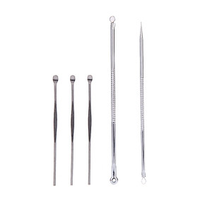 2PCS Silver Blackhead Comedone Remover Acne Blemish Pimple Extractor Skin Care Tools with 3PCS EarPick Spoon Tool Clean Ear Wax Re