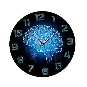 Wall Clock 12 inch Art Intelligent Brain Binary Code for Bedroom Living Room