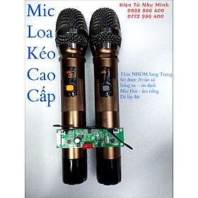 Bộ 2 Mic không dây cho loa kéo UHF CAO CẤP FULL NHÔM