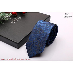 Cà Vạt Nam Bản nhỏ 6cm xanh đen retro - Cavat Hàn Quốc Cao Cấp Full box