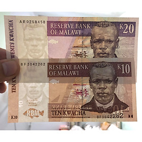 2 tờ tiền cổ Malawi, 10 và 20 Kwacha, quốc gia nhỏ nhất Lục Địa Đen