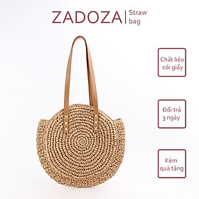 [ Hàng cao cấp]- Túi cói đeo vai dáng tròn phong cách vintage