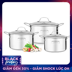 Bộ nồi Inox cao cấp 3 lớp liền đáy Elmich Tri- Max (16-20-24cm)