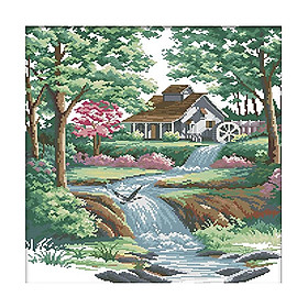 DIY Handmade Needlework Cross Stitch Set Embroidery Kit Precise Printed Stream Water Landscape Pattern Cross-Stitching Home Decoration