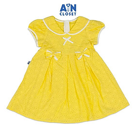 Đầm bé gái hoạ tiết Nơ Thêu Vàng Cotton - AICDBG5JYRVS - AIN Closet