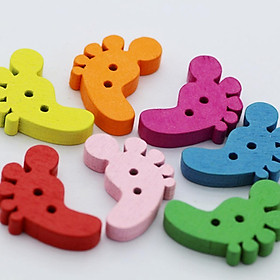 100pcs Mixed Color Wooden Foot Shaped Button Sewing Buttons for DIY Sewing Arts Crafts Decoration