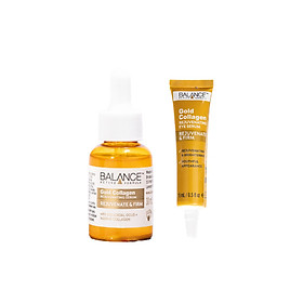 Combo tinh chất Gold Collagen Rejuvenating Balance Active Formula tái tạo trẻ hóa da mặt 30ml và serum mắt gold collagen eye Balance Active Formula làm sáng và căng vùng da mắt 15ml, hàng chính hãng