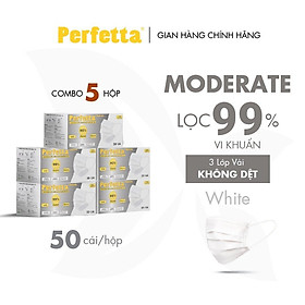 [Combo 5 HỘP - PERFETTA MODERATE] - Khẩu Trang Y Tế Chất Lượng Cao, Kháng Khuẩn, Chống Bụi Mịn, Màu Trắng, 3 Lớp, Bảo Vệ Tối Ưu - (50 cái/hộp)