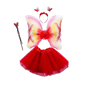 4x Girls Fairy Costume Princess Tutu Skirts Lovely Fairy Wing Outfit Dress up Accessories Kids Princess Cosplay for Carnival