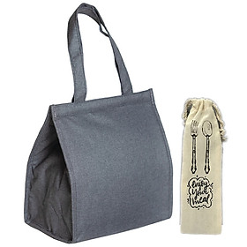Túi Đựng Hộp Cơm Giữ Nhiệt (Lunch Bag, Lunch Box) Văn Phòng Vải Bố Tote Canvas Loại To Dành Cho Nam Nữ Đi Làm Đựng Thức Ăn Trưa Tặng Kèm Túi Đựng Muỗng Nĩa Cực Xinh Chất Lượng Giá Rẻ