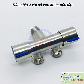 Van Nước 2 cổng xả có điều khiển riêng biệt dạng vòi chia nước - đầu ra 21mm, Chất liệu bằng Inox SUS304 -VC2xanh90