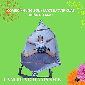 Combo khung võng xếp+lưới võng, khung sơn tĩnh điện màu đen, ống lớn phi 32 , Lưới võng đại vip xuất khẩu cán thép 60cm 